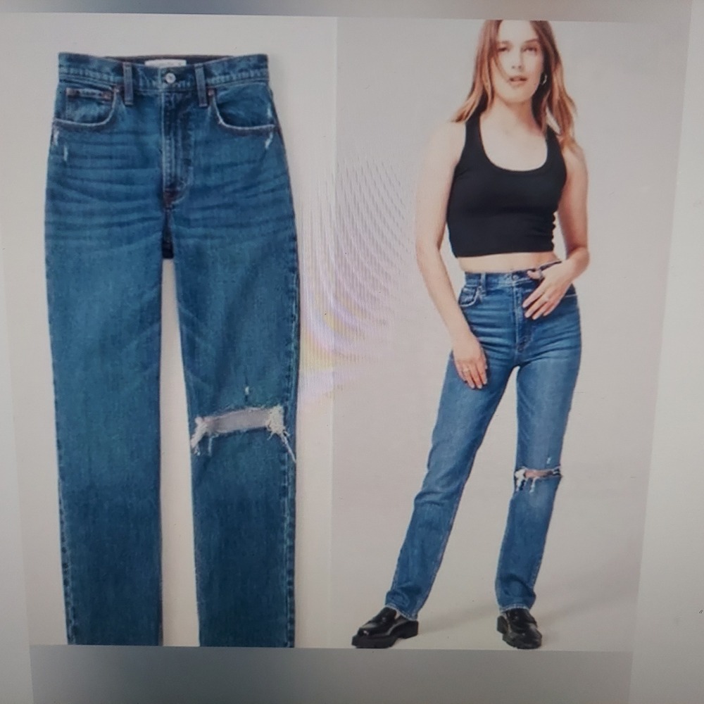 Abercrombie Womens Jeans 27 Blue 90s Straight Ultra High Rise Distressed